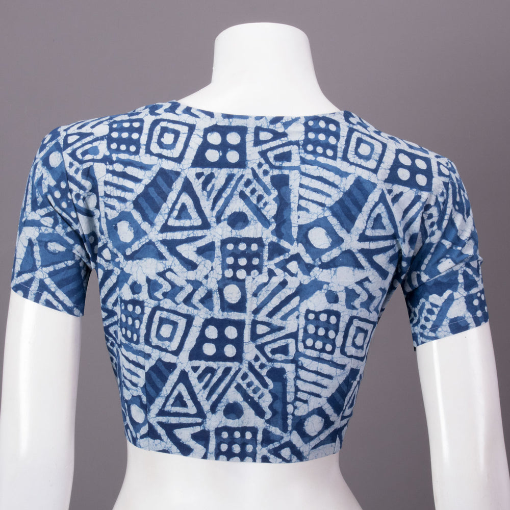 Indigo Hand Block Printed Cotton Blouse 10073294