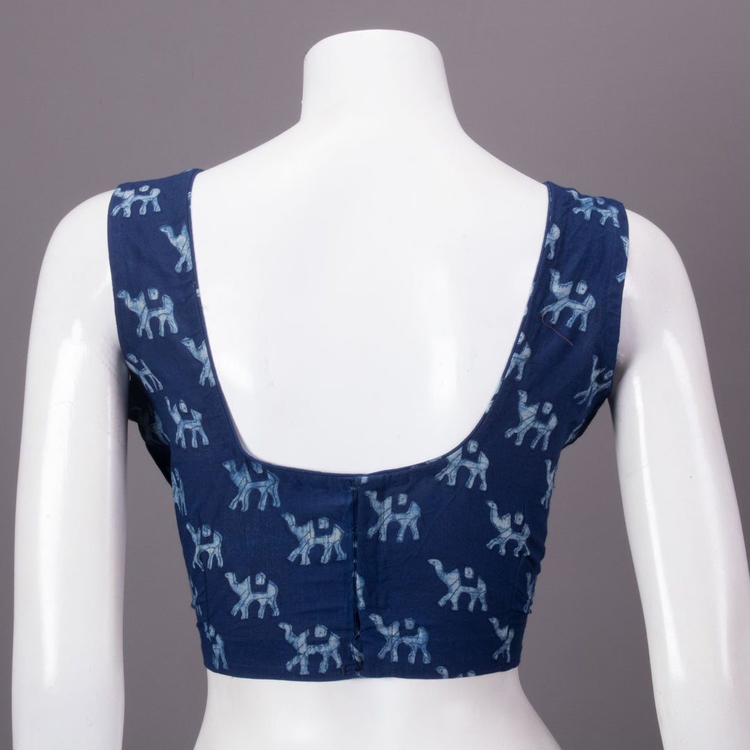 Indigo Hand Block Printed Cotton Blouse 10073298