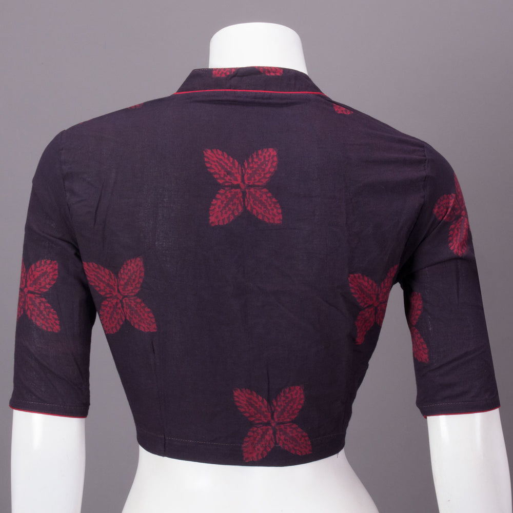 Maroon Hand Block Printed Cotton Blouse 10073299