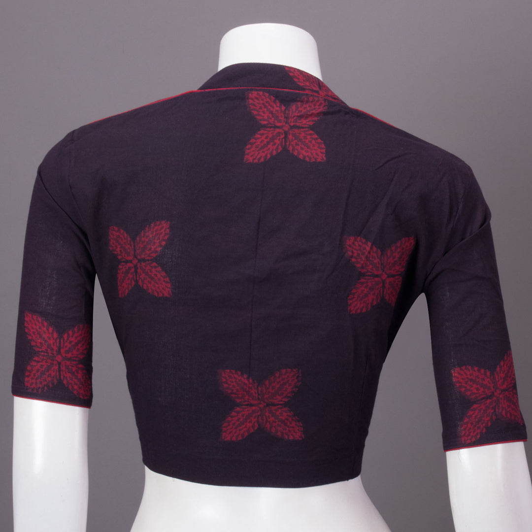 Maroon Hand Block Printed Cotton Blouse 10073300