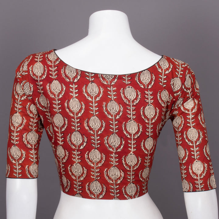 Red Hand Block Printed Cotton Blouse 10073301