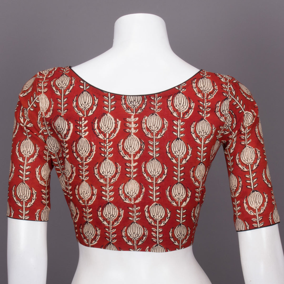 Red Hand Block Printed Cotton Blouse 10073302