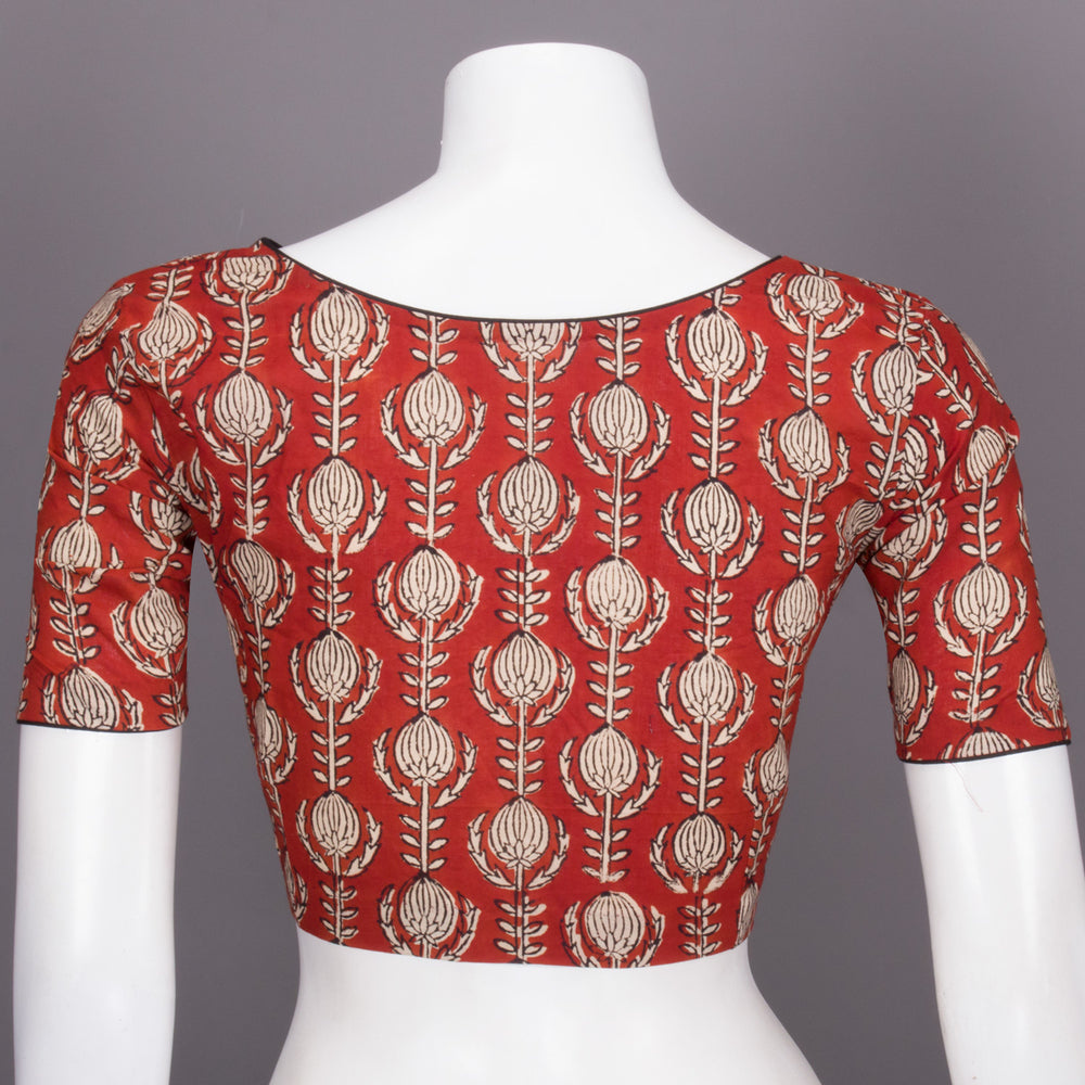 Red Hand Block Printed Cotton Blouse 10073304