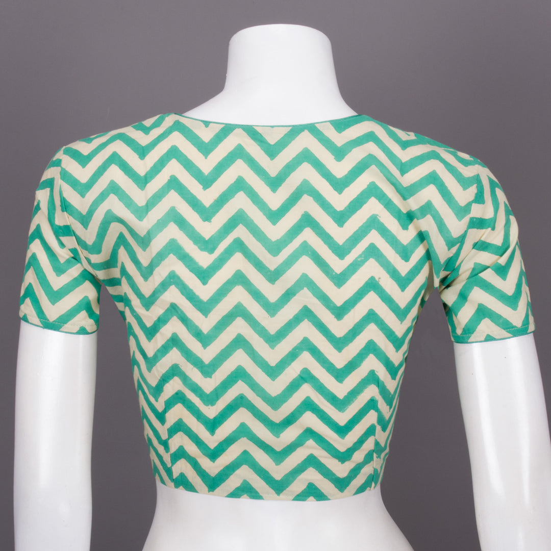 Green Hand Block Printed Cotton Blouse 10073307