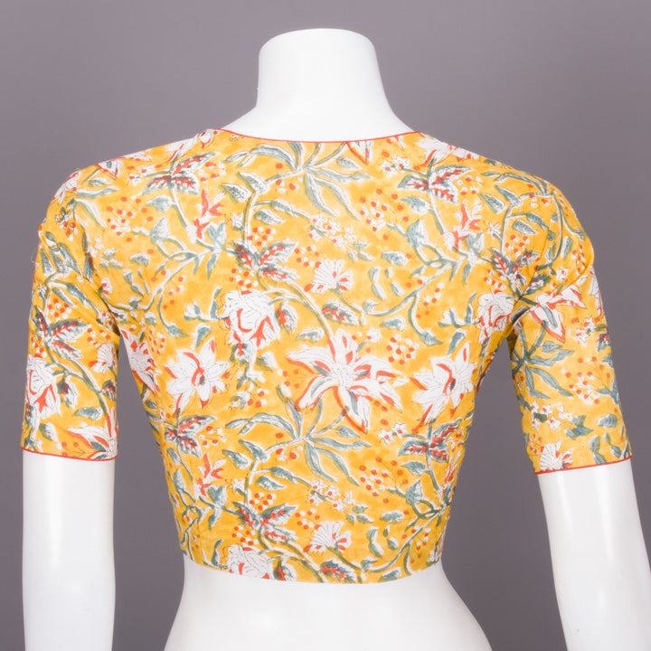 Yellow Hand Block Printed Cotton Blouse 10073309