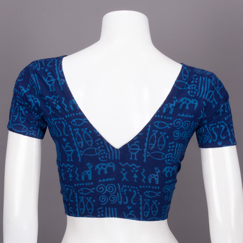 Blue Hand Block Printed Cotton Blouse 10073312