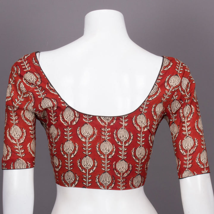 Red Hand Block Printed Cotton Blouse 10073313