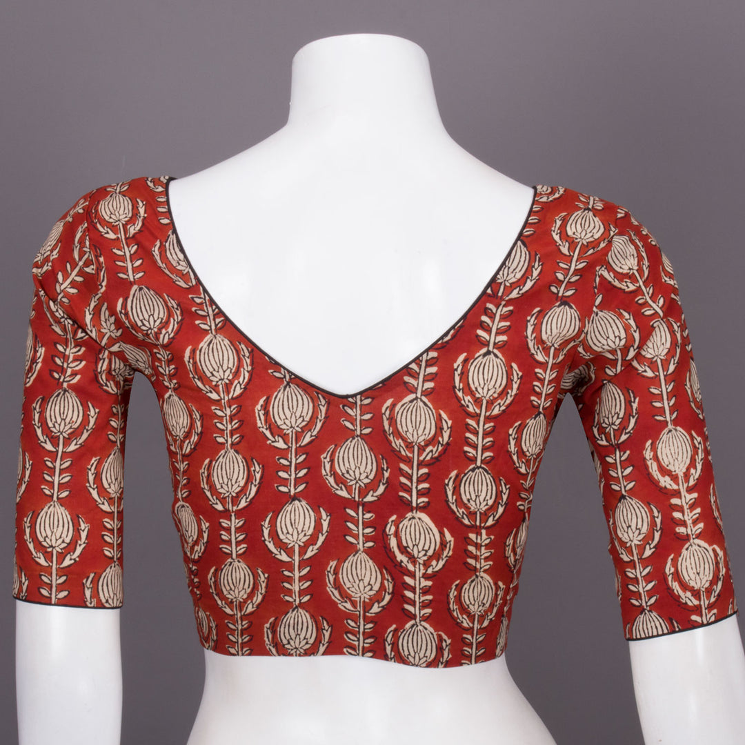 Red Hand Block Printed Cotton Blouse 10073314