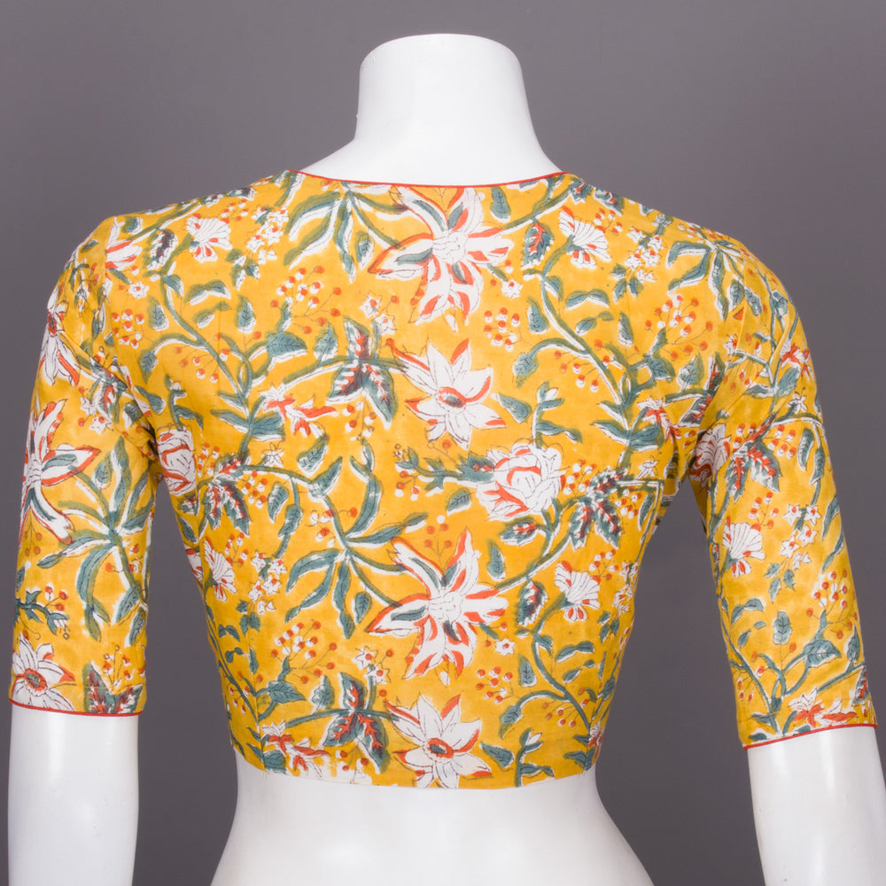 Yellow Hand Block Printed Cotton Blouse 10073323