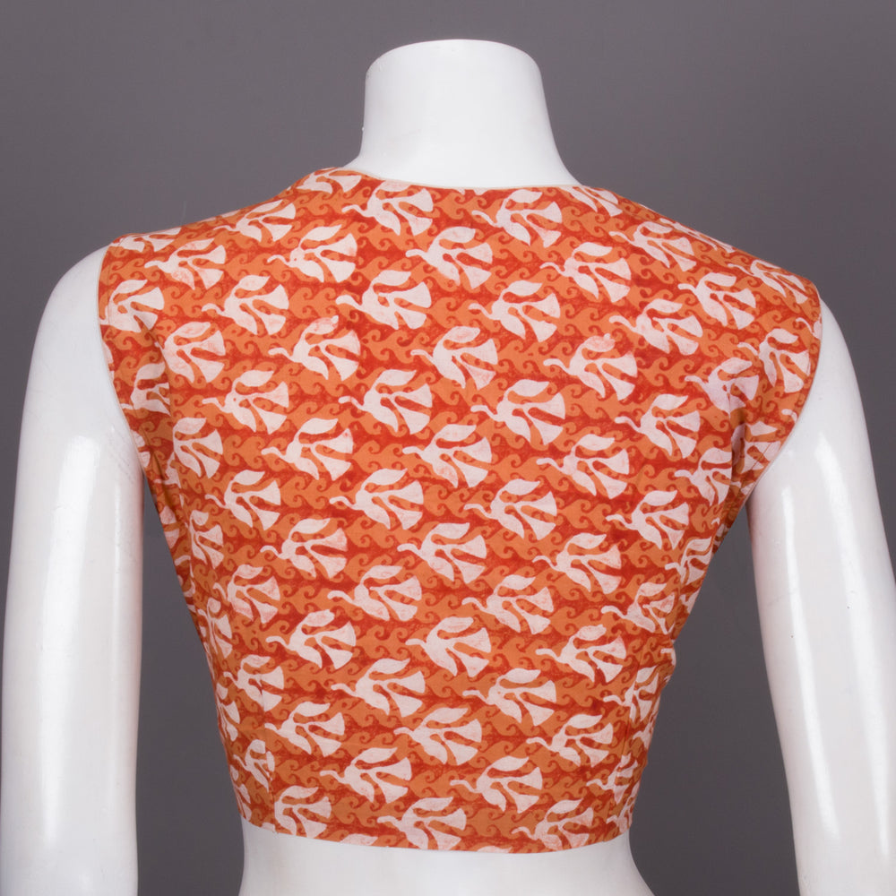 Orange Hand Block Printed Cotton Blouse 10073325