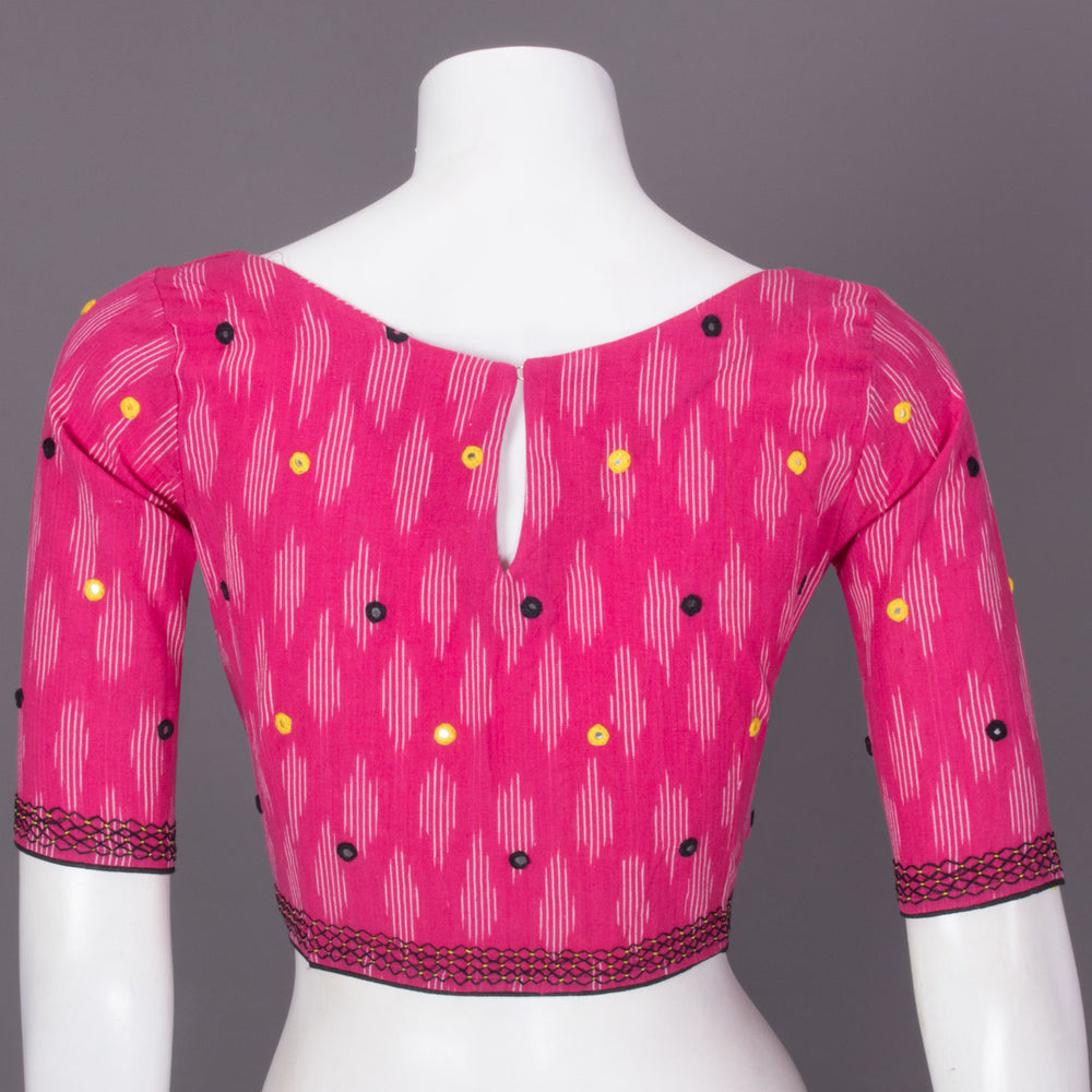 Pink Mirror Work Pochampally Ikat Cotton Blouse 10073397