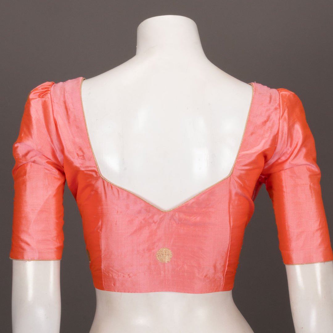 Peach Orange Banarasi Katan Silk Blouse 10073418