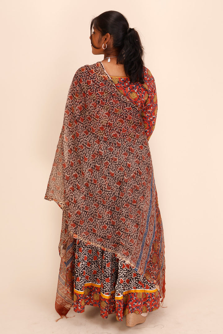 Red Hand Block Printed Chaniya Choli With Kota Doria Dupatta 