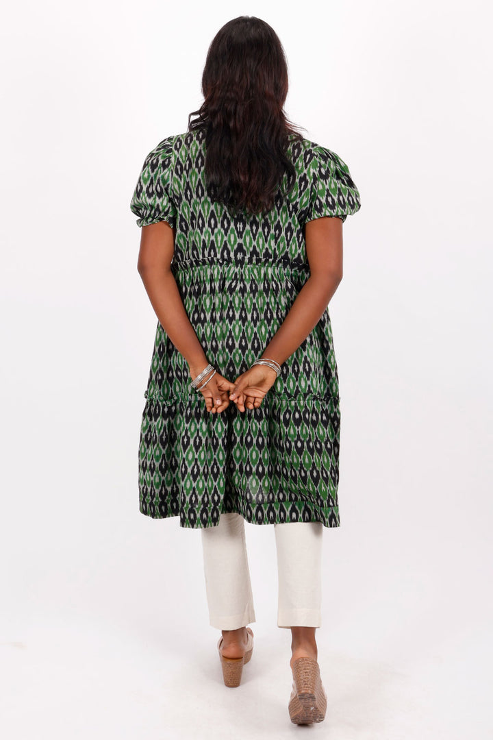 Green Handcrafted Ikat Cotton Dress