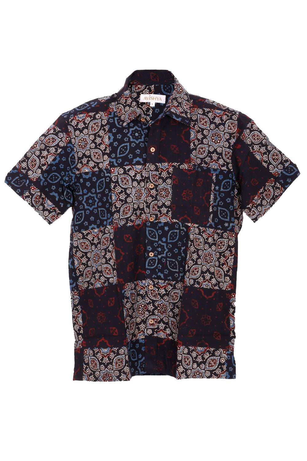 Black Half Sleeve Ajrakh Printed Cotton Mens Shirt 10072906