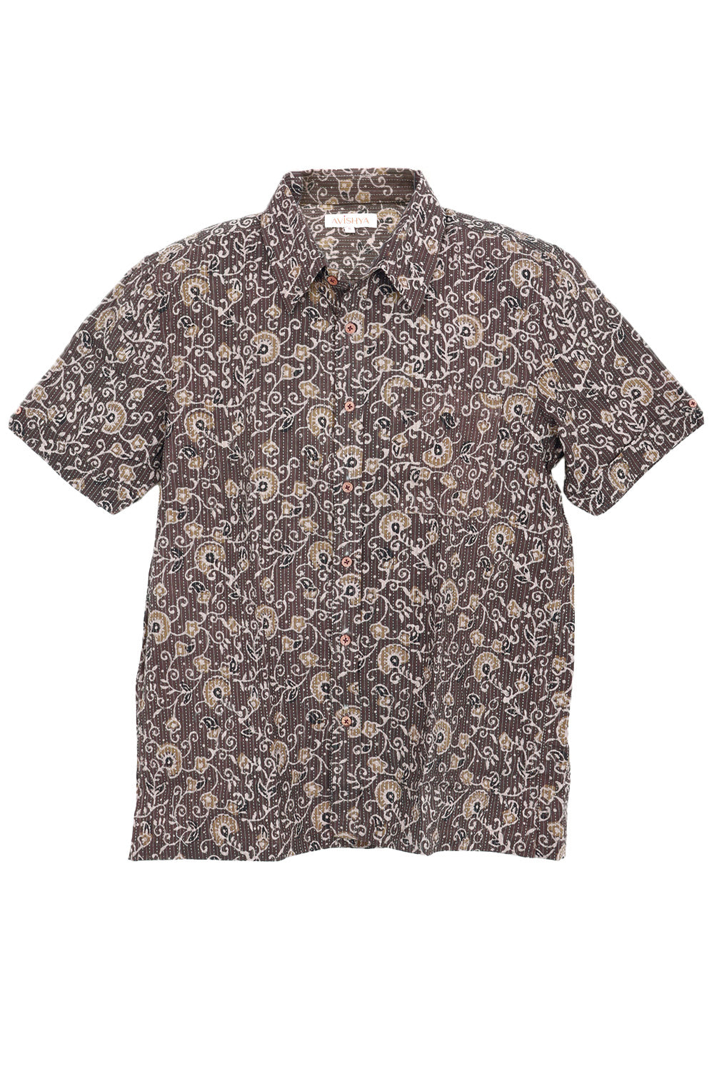 Brown Half Sleeve Ajrakh Printed Cotton Mens Shirt 10072909