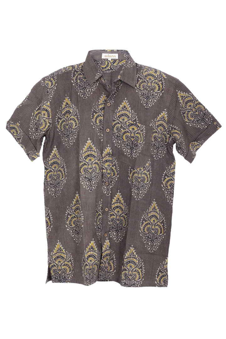 Brown Half Sleeve Ajrakh Printed Cotton Mens Shirt 10072910