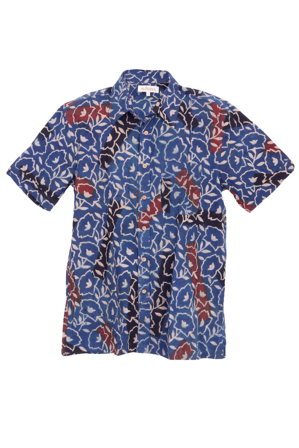 Blue Half Sleeve Ajrakh Printed Cotton Mens Shirt 10072912