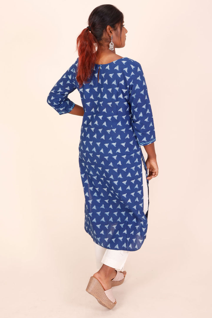 Blue Hand Block Printed Cotton Kurta 10069000 - Avishya