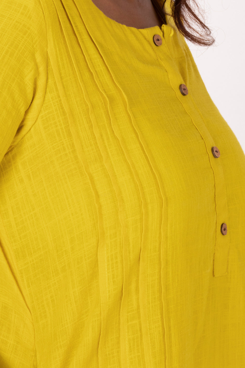 Yellow Handcrafted Slub Cotton Kurta 10073157