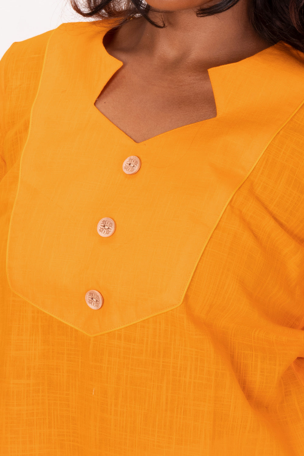 Yellow Handcrafted Slub Cotton Kurta 10073252