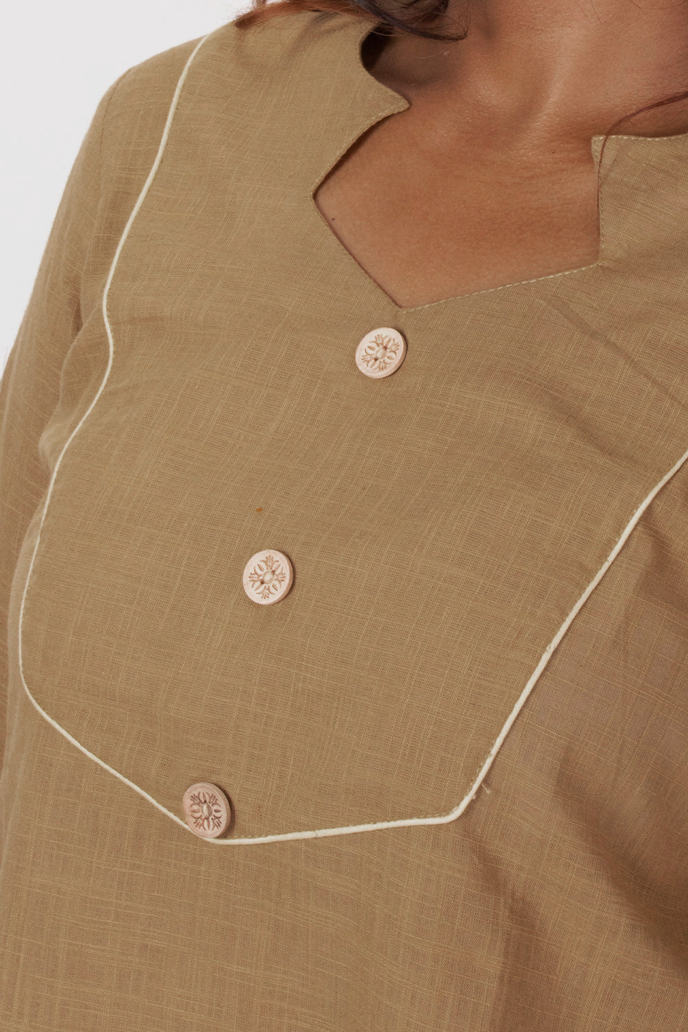 Brown Handcrafted Slub Cotton Kurta 10073255