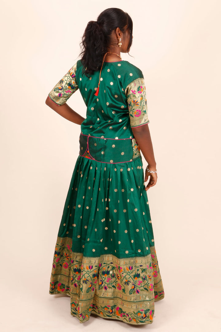 Dark Green Handcrafted Paithani Lehenga - 10065963