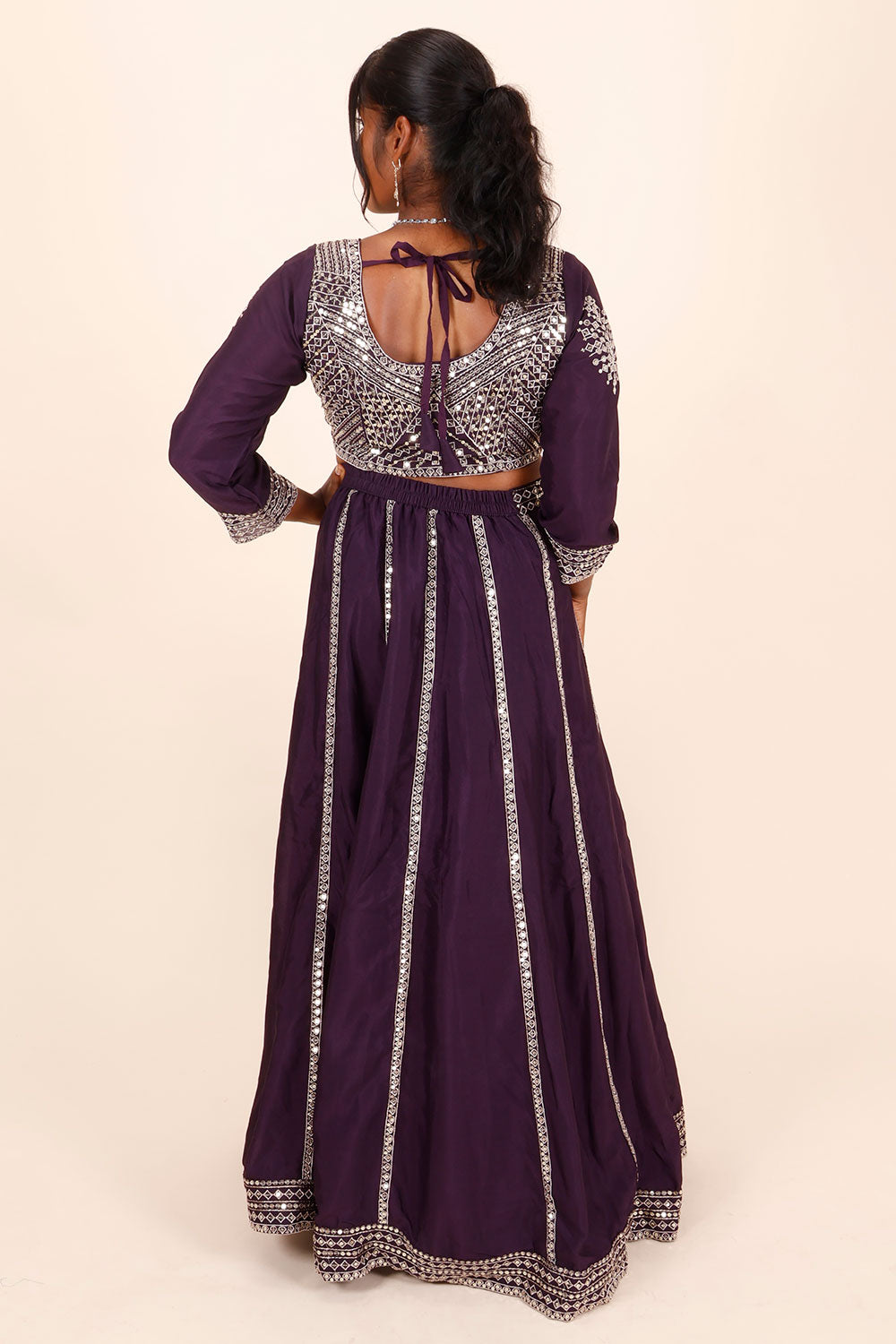 Purple Net Silk Embroidered Lehenga 