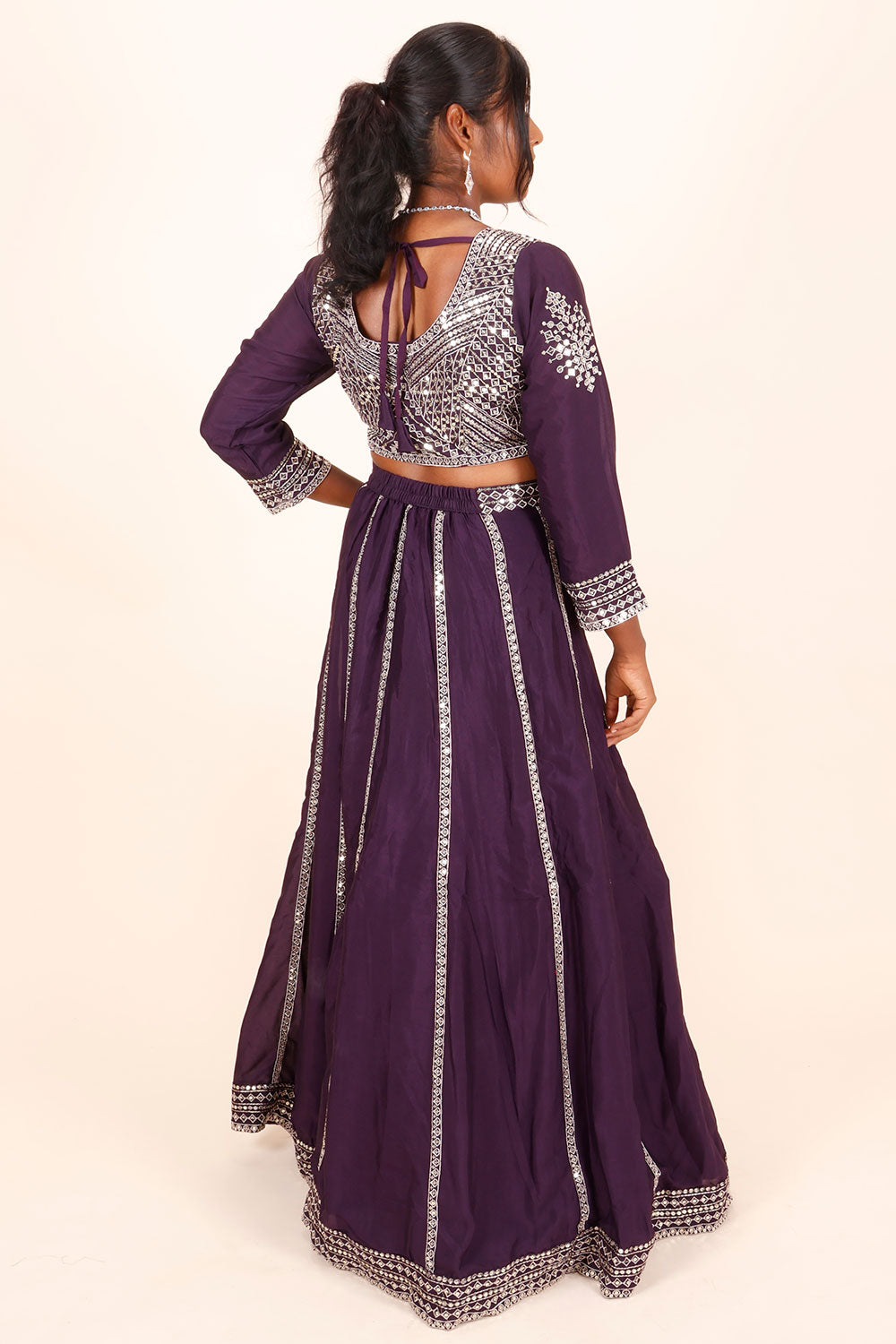 Purple Net Silk Embroidered Lehenga 