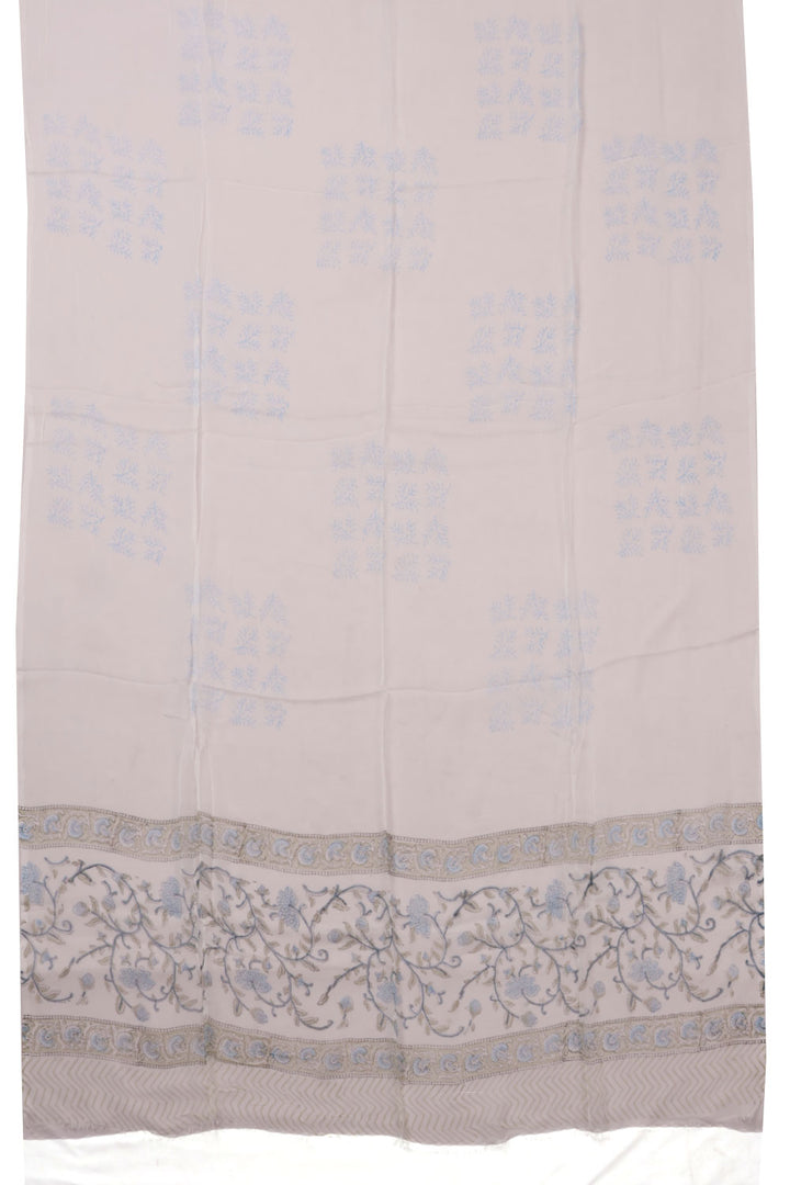 White Handblock Printed Cotton 3-Piece Salwar Suit Material 10072959