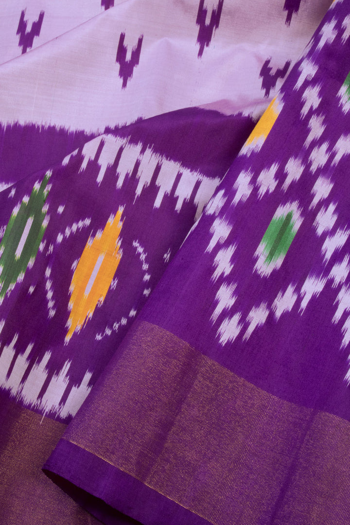 Powder Purple Handloom Pochampally Ikat Silk Saree 10069821