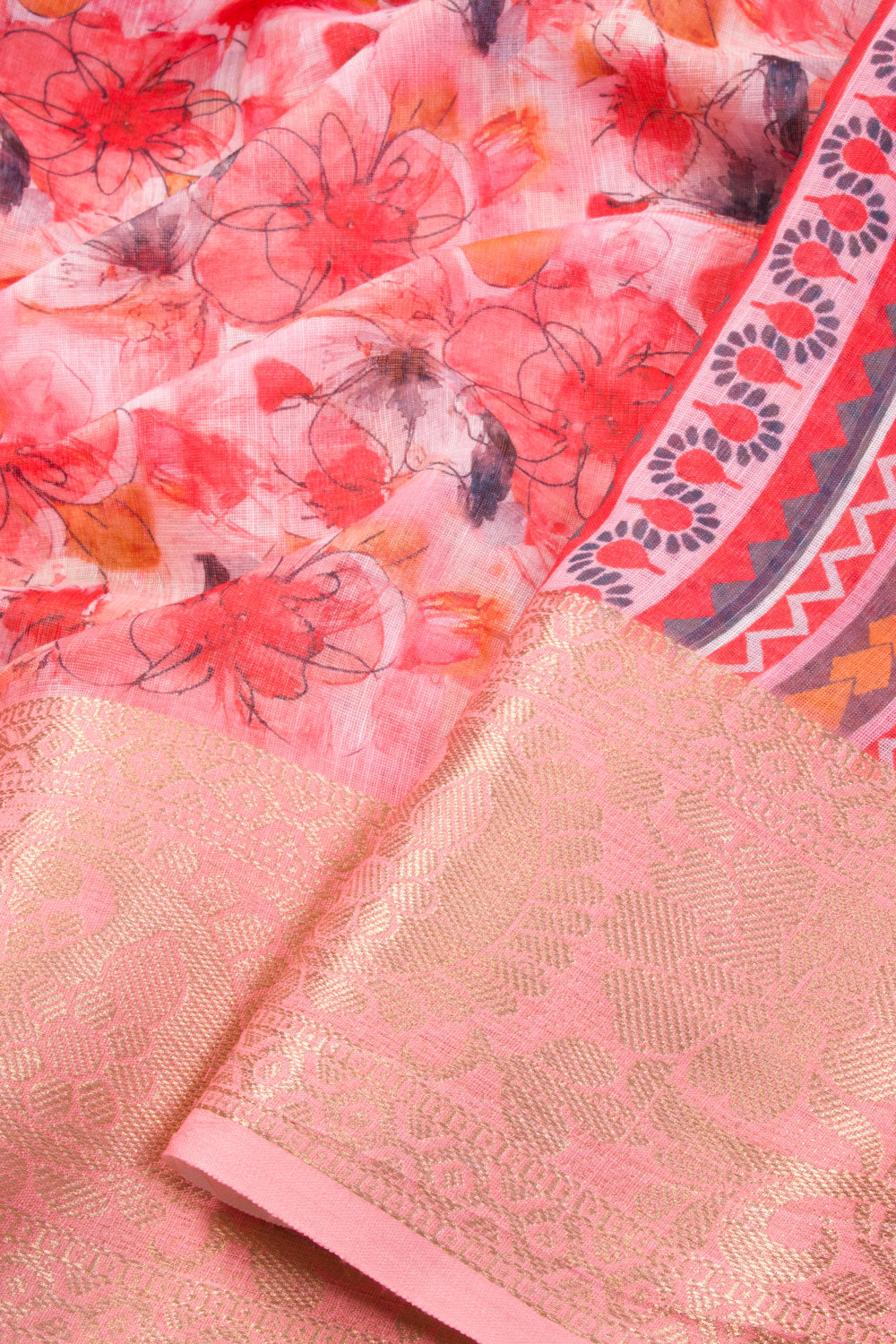 Pink Fancy Printed Linen Saree 10070281 - Avishya