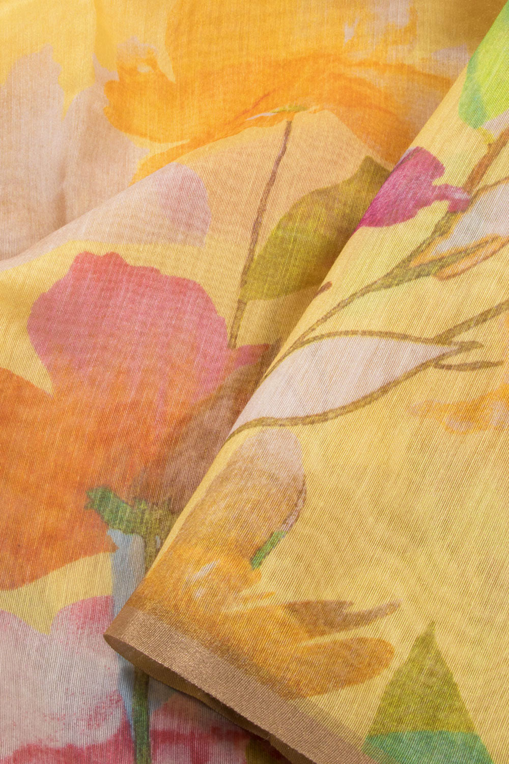 Yellow Fancy  Printed Linen Saree 10070476