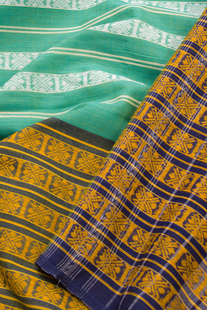 Green Handloom Dhaniakhali Cotton Saree Without Blouse