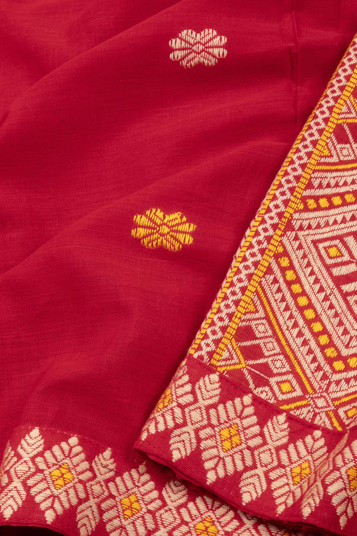 Red Handloom Assam Cotton Saree 10070975