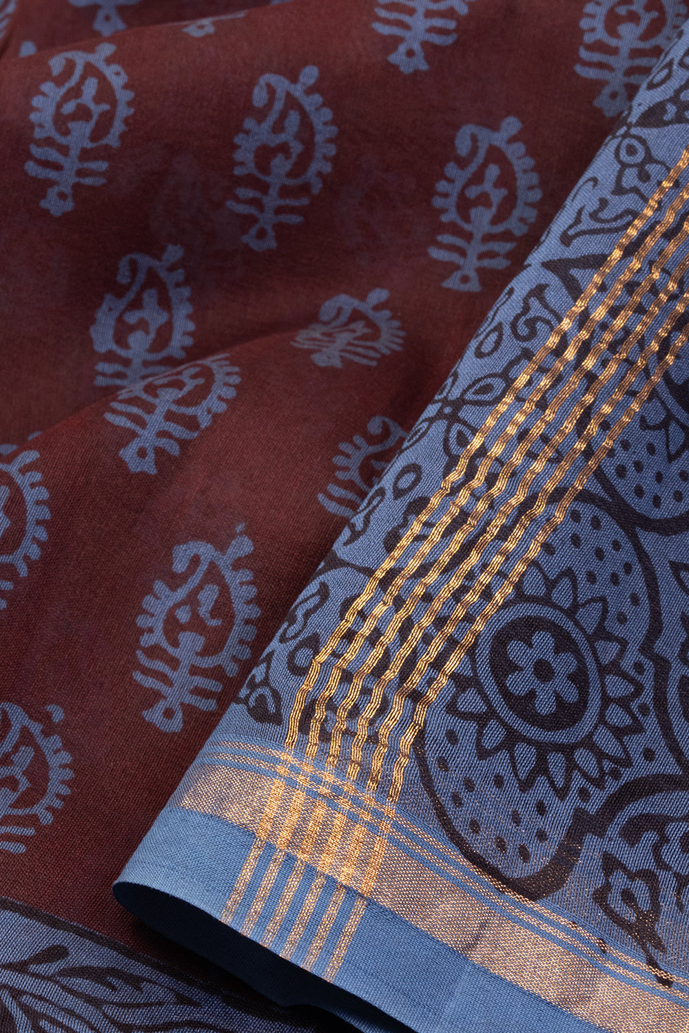 Mahogany Brown Bagh Printed Silk Cotton Saree 10071015
