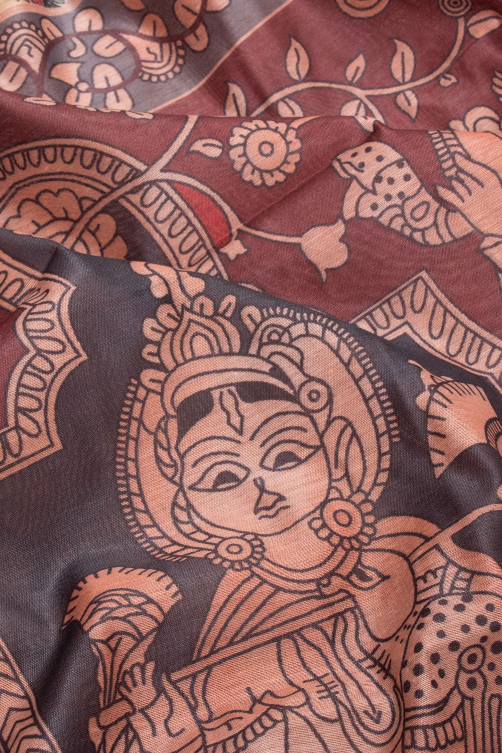 Cream Kalamkari Print Malai Cotton Saree