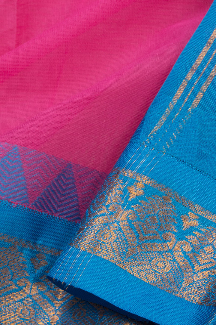 Pink Handloom Gadwal Kuttu Cotton Saree Without Blouse