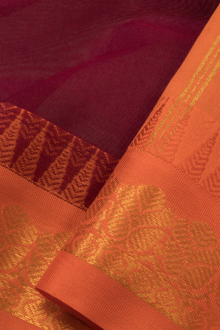 Maroon Handloom Gadwal Kuttu Cotton Saree Without Blouse