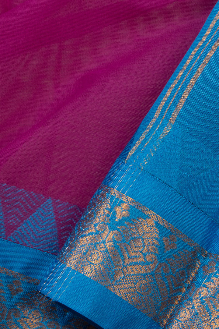 Violet Handloom Gadwal Kuttu Cotton Saree Without Blouse