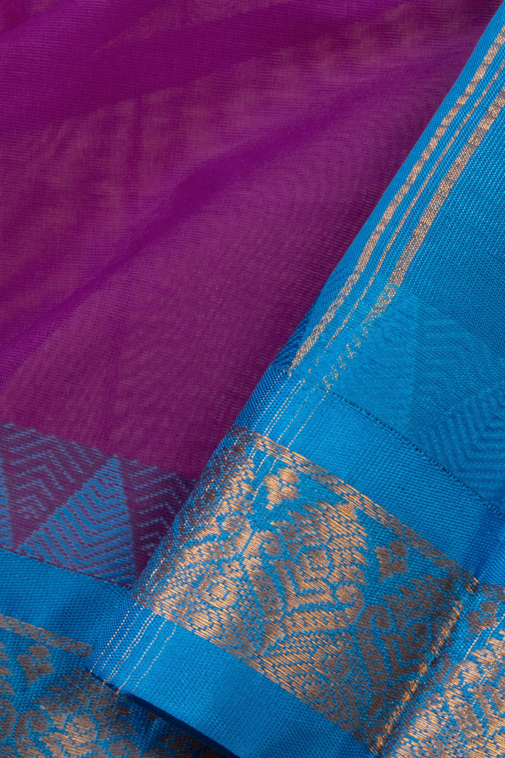 Violet Handloom Gadwal Kuttu Cotton Saree Without Blouse 10071201