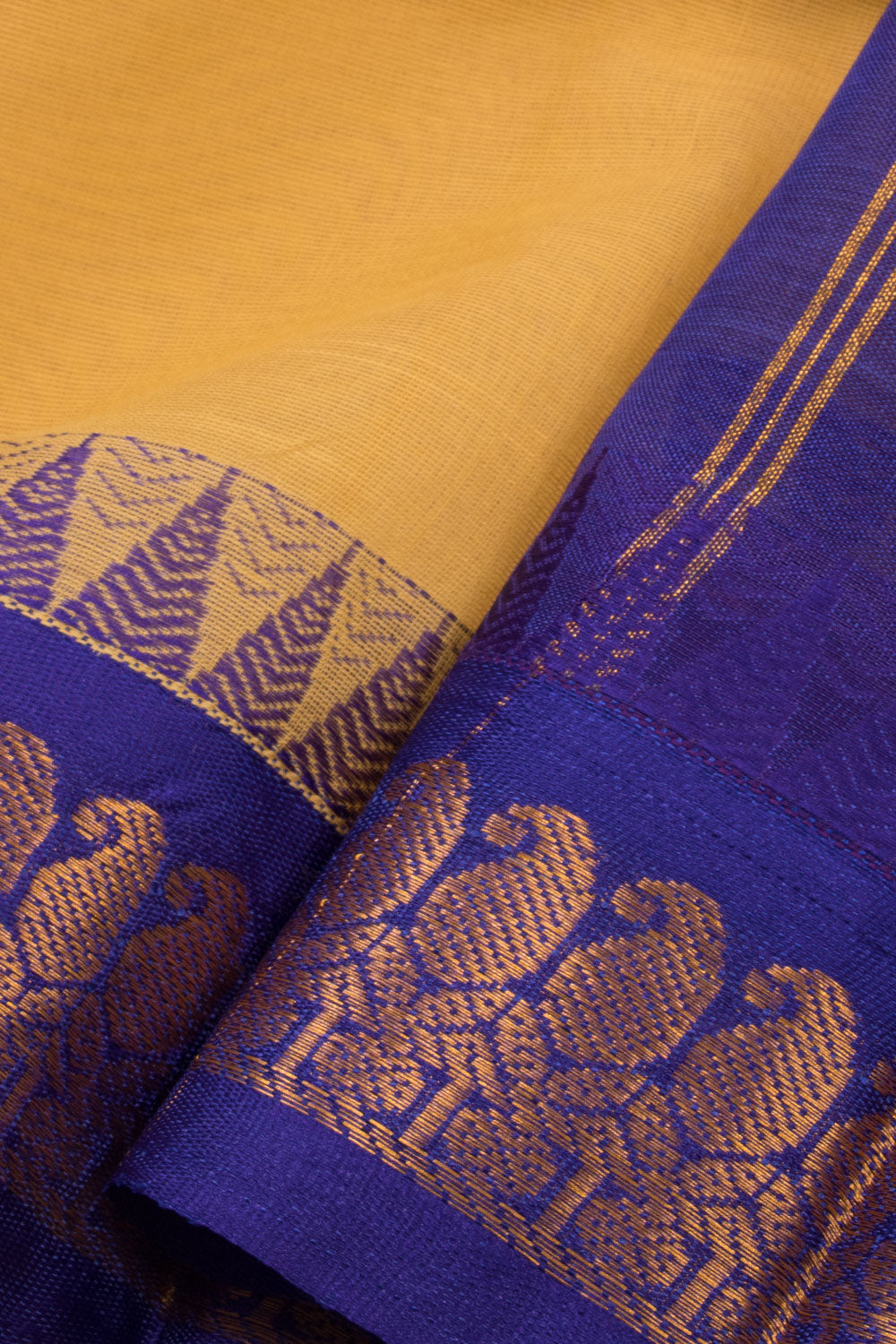 Mustard Yellow Handloom Gadwal Kuttu Cotton Saree Without Blouse