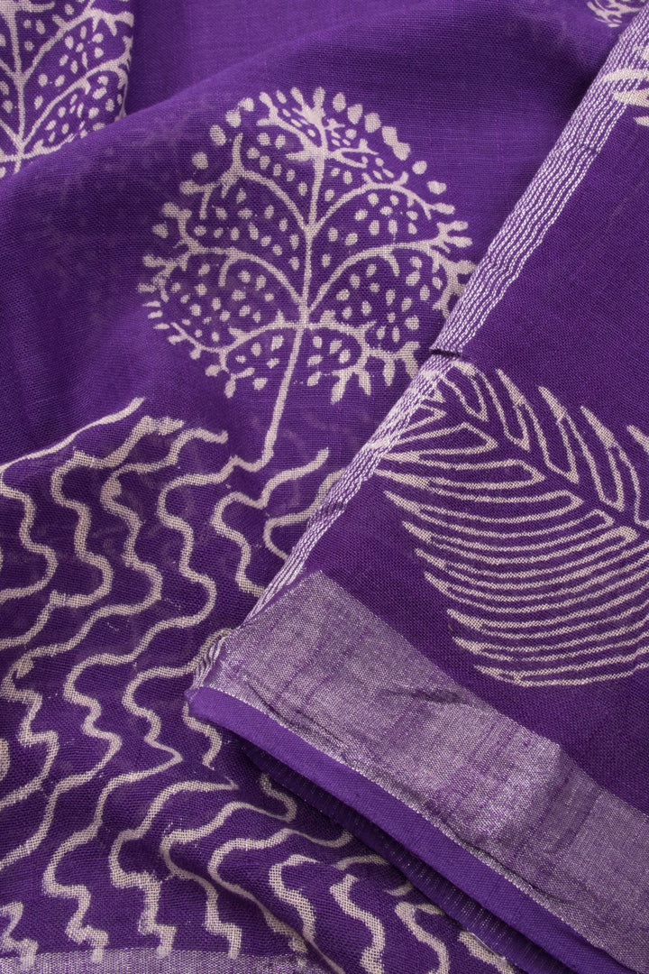 Purple Hand Block Printed Linen Saree