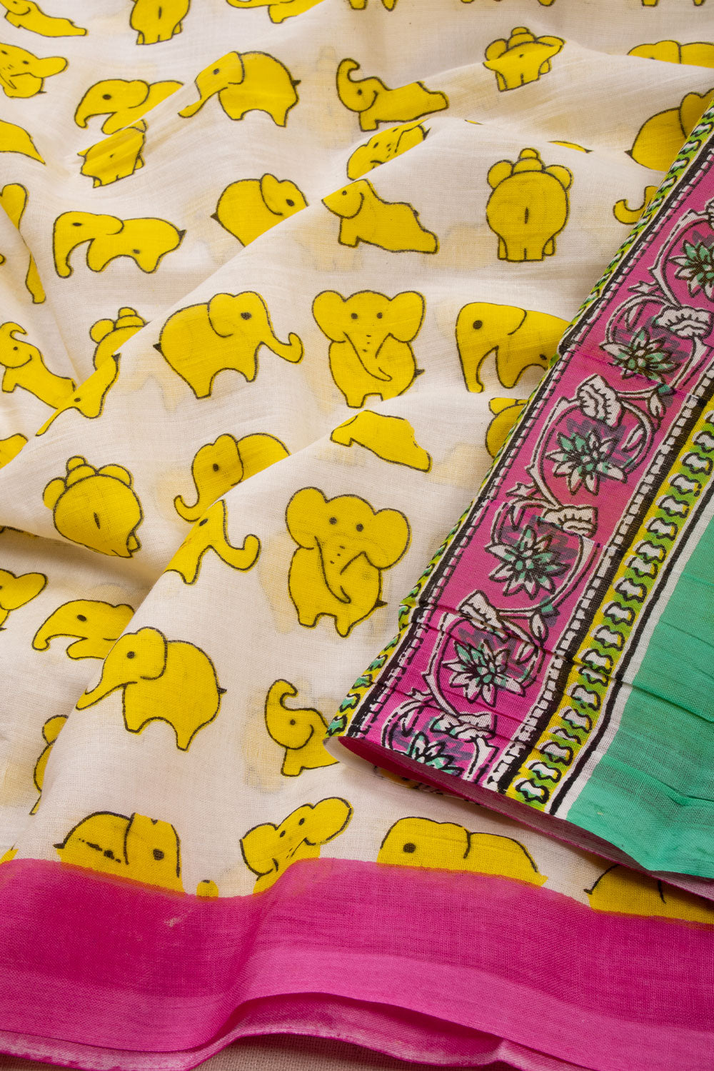 Yellow Hand Block Printed Cotton Saree 