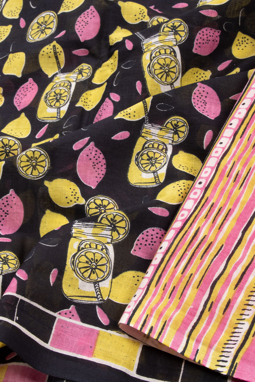 Yellow Hand Block Printed Cotton Saree