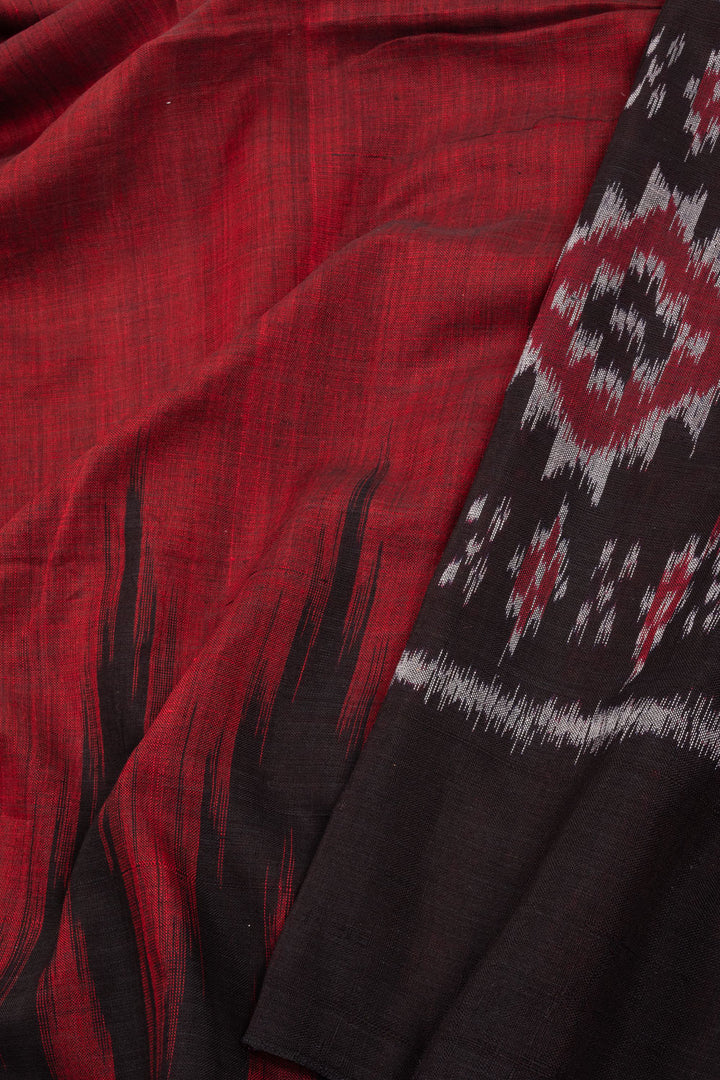 Red Nuapatna Odisha Ikat Cotton Saree Without Blouse