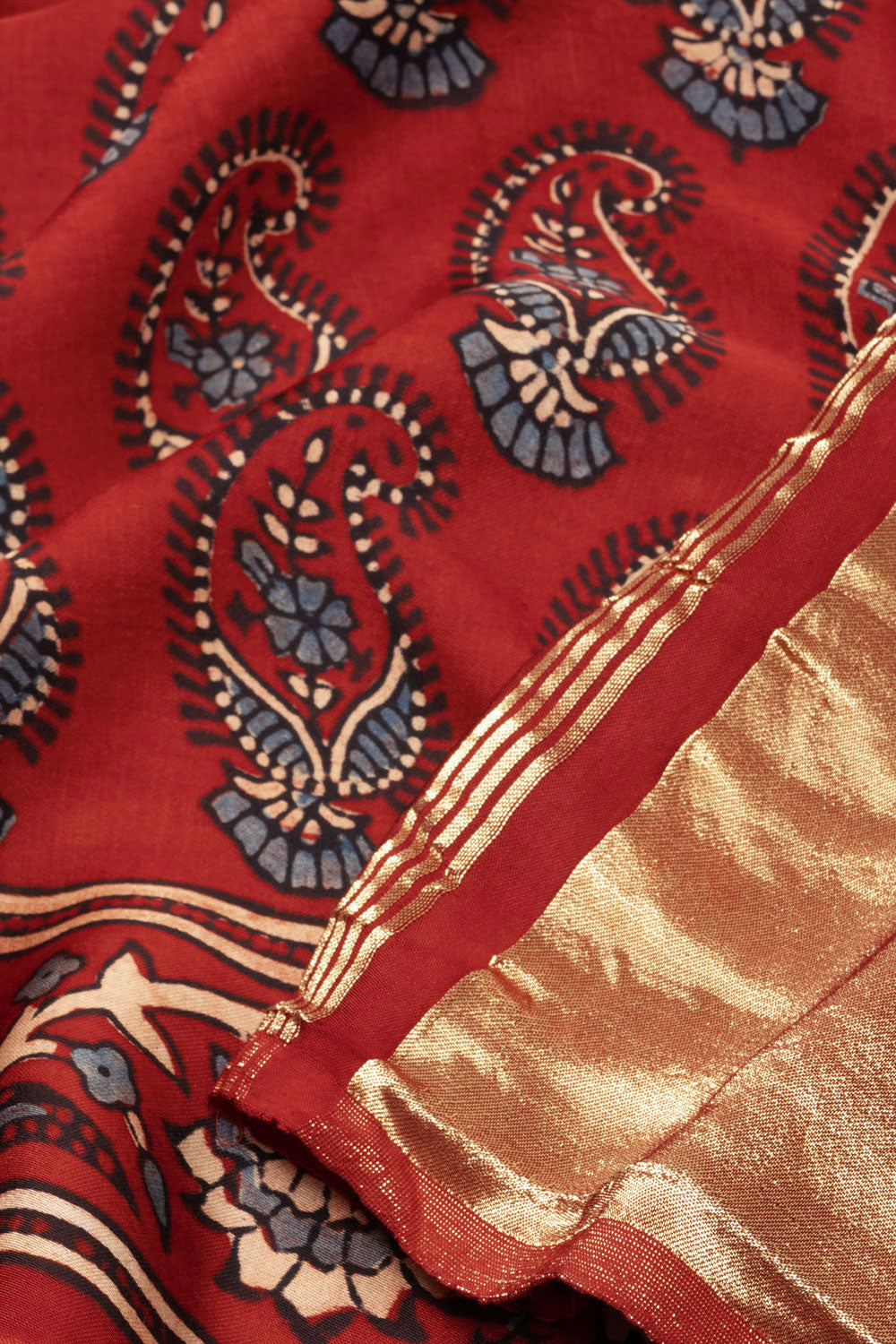 Red Ajrakh Printed Modal Silk Saree