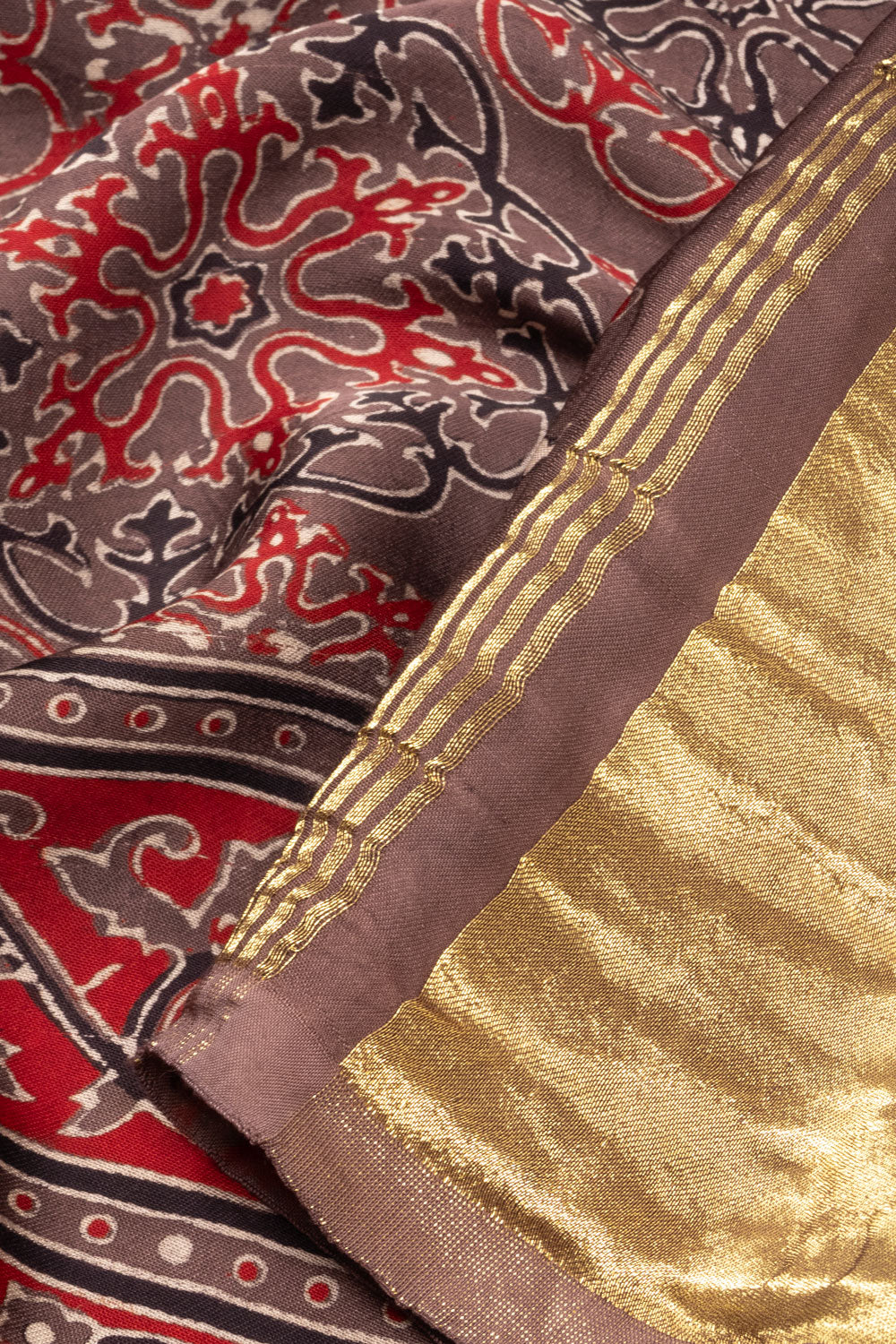 Brown Ajrakh Printed Modal Silk Saree