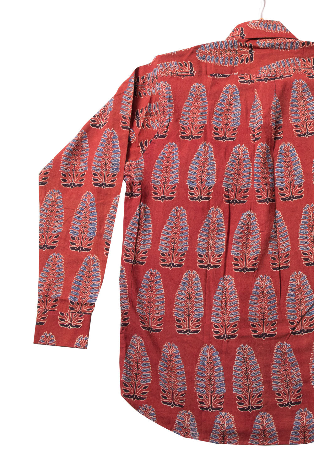 Red Full Sleeve Ajrakh Printed Cotton Mens Shirt