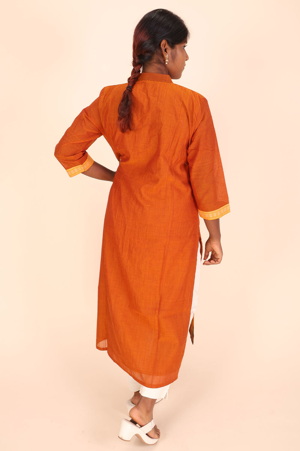 Orange Andhra cotton kurta 10070684